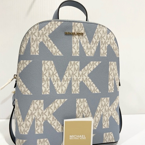 NWT $298 MICHAEL KORS CINDY LARGE GRAPHIC LOGO BACKPACK PALE BLUE MULTI - Picture 6 of 10